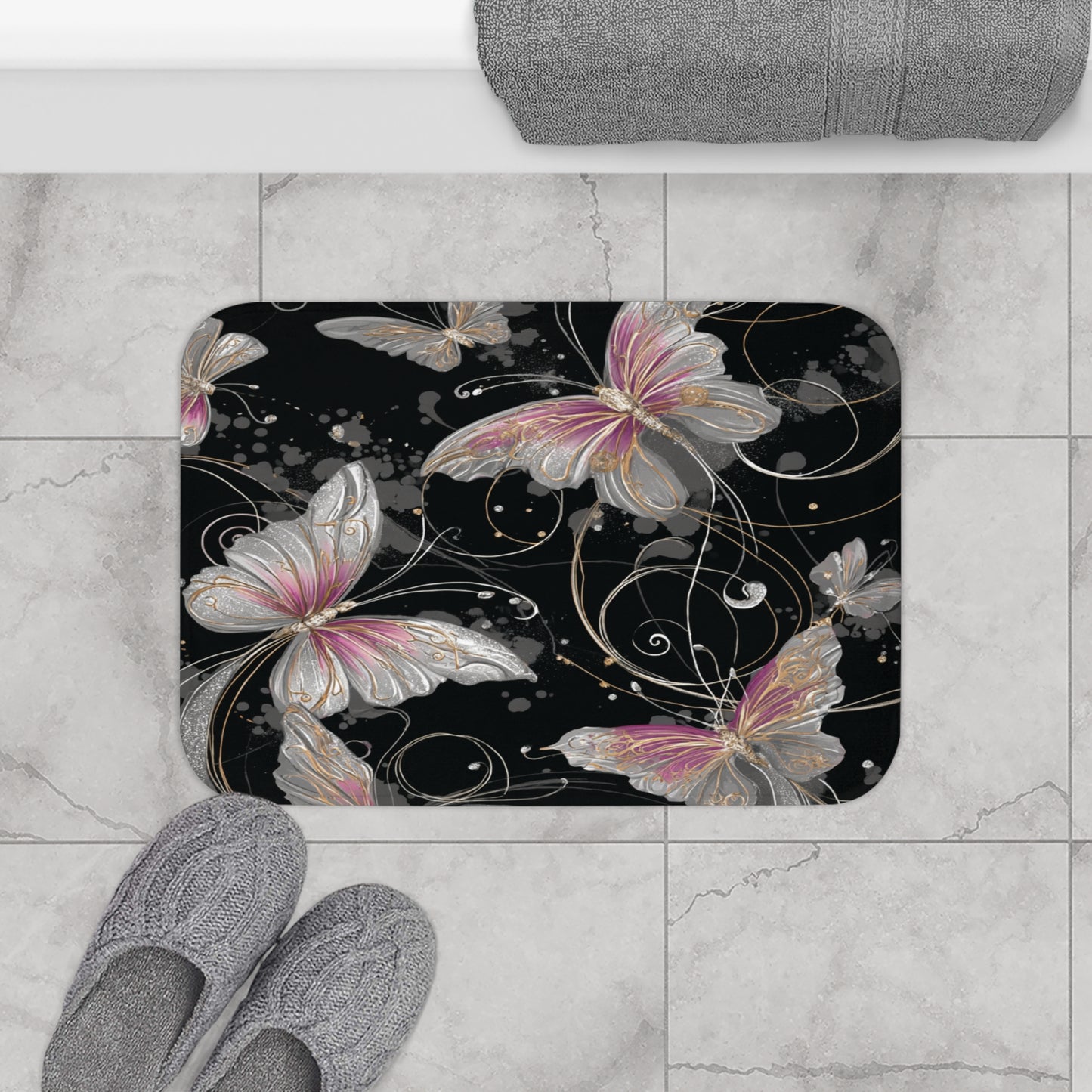 Elegant Butterfly Bath Mat, Stylish Bathroom Decor, Soft & Absorbent Mat, Gift Idea for Home, Butterfly Lover's Gift, Floral Bath Decor