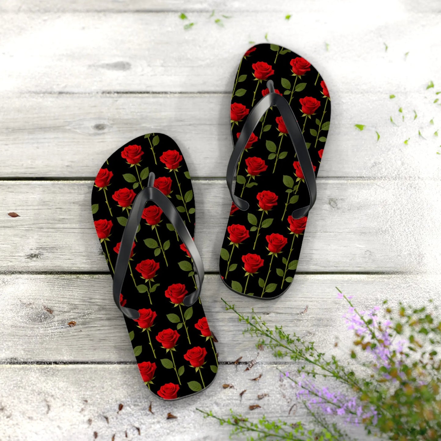 Flip Flops - Long Stemmed Roses Beach Sandals Printify