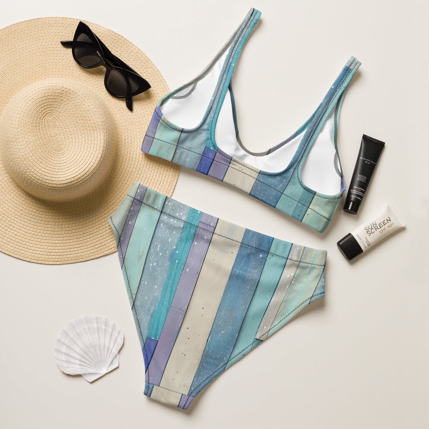 Beach Chair Striped Pattern Recycled High-Waisted bikini | Unique Everyday Designz Home, Gifts & Apparel A Lid for Every Pot ~Everyday Designz~