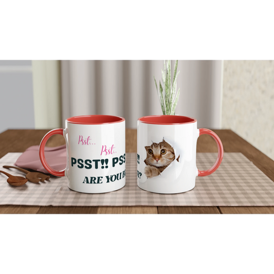 "Psst Psst Are You Busy?" Ceramic Mug – Funny 11oz Coffee Cup with Colored Rim | Unique Everyday Designz Home, Gifts & Apparel A Lid for Every Pot ~Everyday Designz~