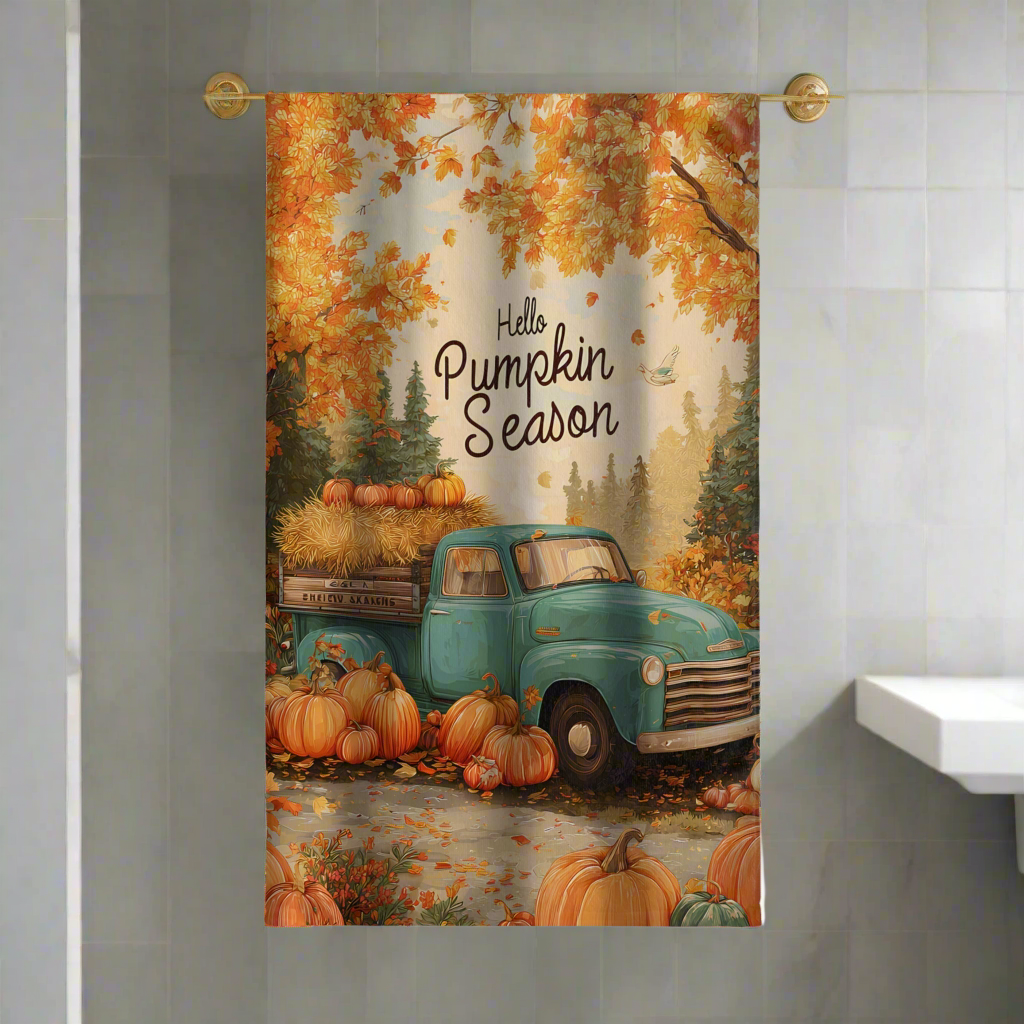 Hand Towel - Rustic Farm Truck Hello Pumpkin Season Design Printify