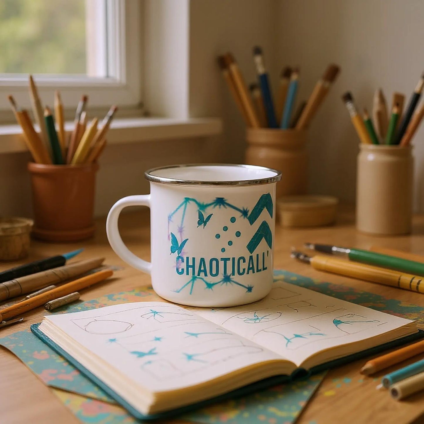 Zodiac Aquarius - Chaotically Composed - White 12oz Enamel Mug | Unique Everyday Designz Home, Gifts & Apparel A Lid for Every Pot ~Everyday Designz~