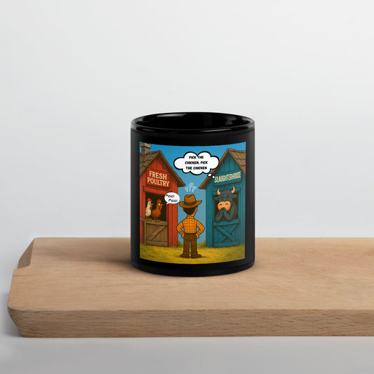 Moochiken - Humorous Cow Tails -11oz and 15oz Black Glossy Mug | Unique Everyday Designz Home, Gifts & Apparel A Lid for Every Pot ~Everyday Designz~