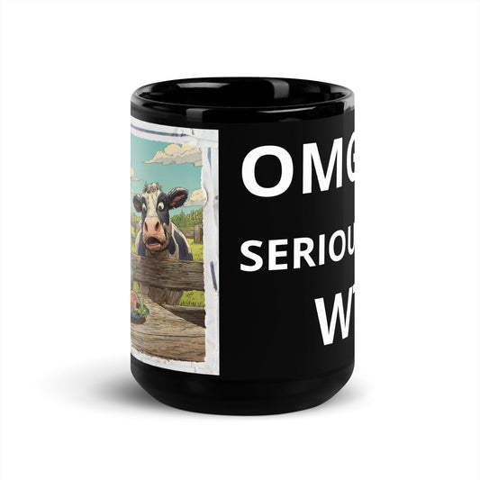 "Steak Shocked" -11oz and 15oz Humorous Cow Tails Black Glossy Mug | Unique Everyday Designz Home, Gifts & Apparel A Lid for Every Pot ~Everyday Designz~