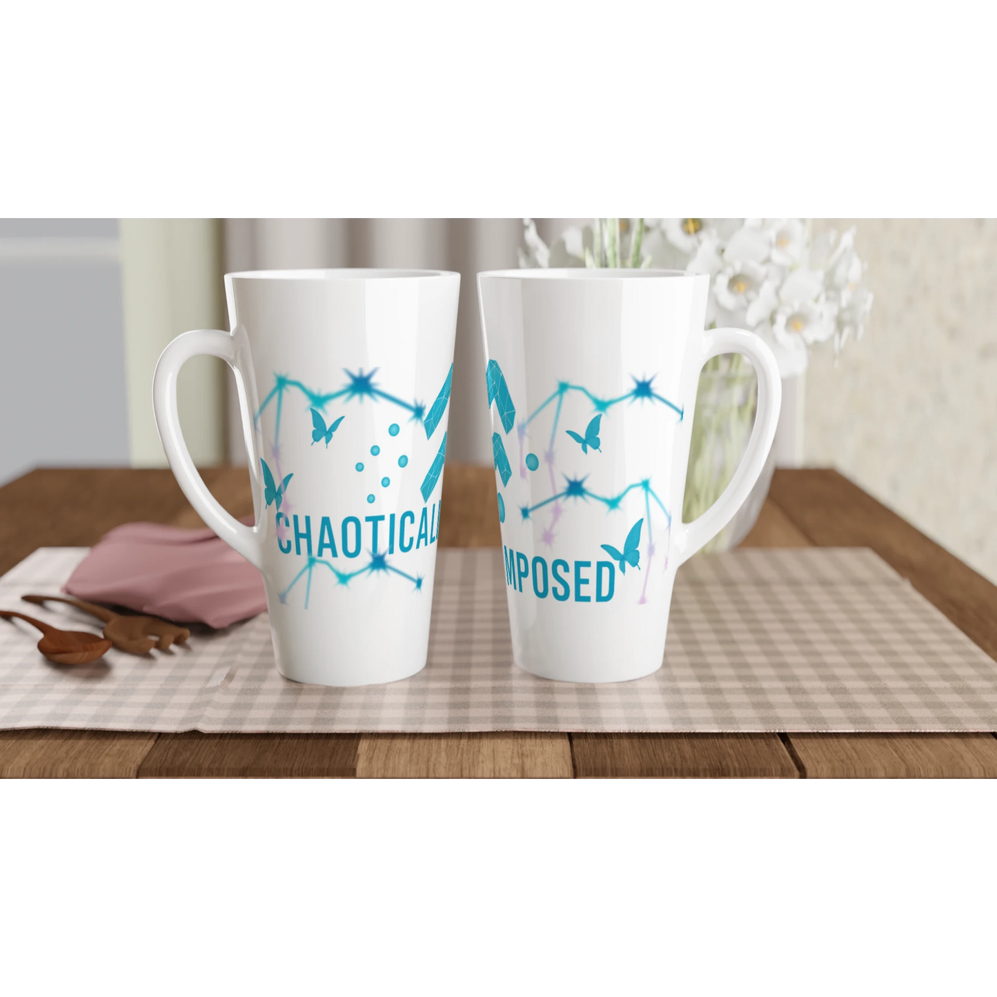Zodiac Aquarius - Chaotically Composed - White Latte 17oz Ceramic Mug | Unique Everyday Designz Home, Gifts & Apparel A Lid for Every Pot ~Everyday Designz~