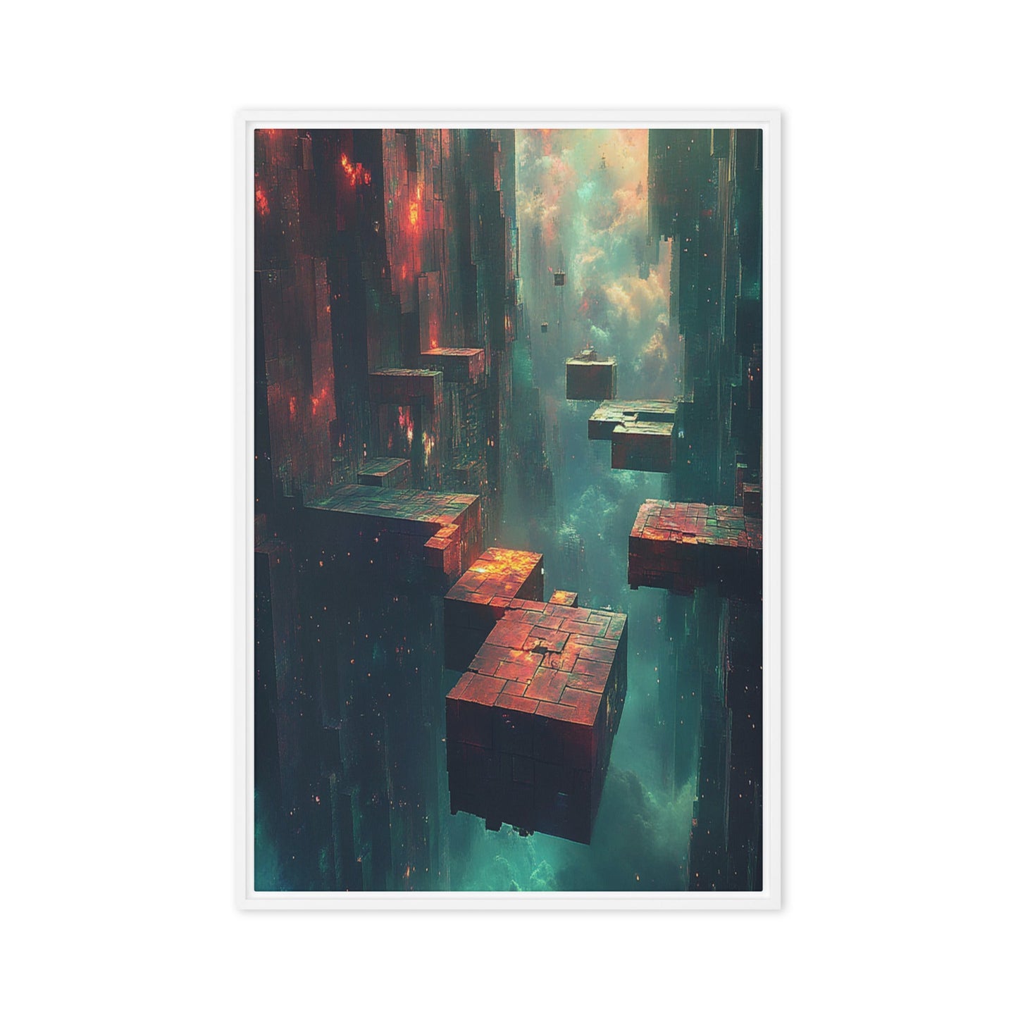 Pixelated Ruins - Framed Canvas -24x36 Inch | Unique Everyday Designz Home, Gifts & Apparel A Lid for Every Pot ~Everyday Designz~
