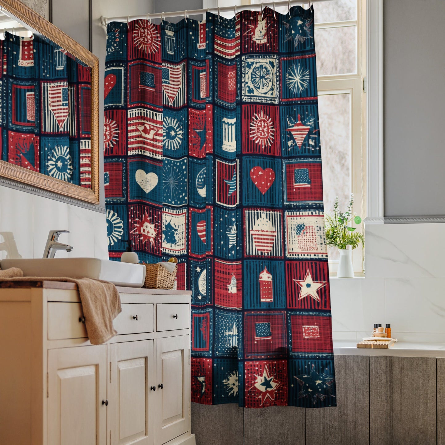 Patriotic Patchwork - July 4th - Shower curtain A Lid for Every Pot ~ Everyday Designz ~