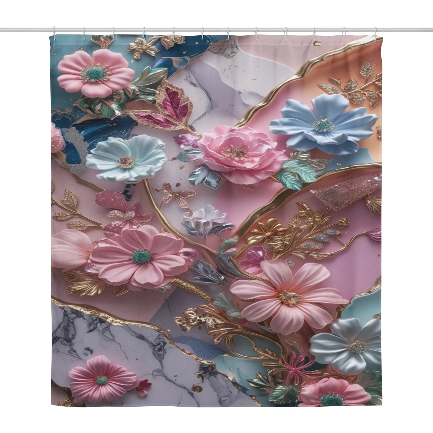 71"x74" Shower Curtain - Custom Made - Bold Flowers and Marble A Lid for Every Pot ~ Everyday Designz ~