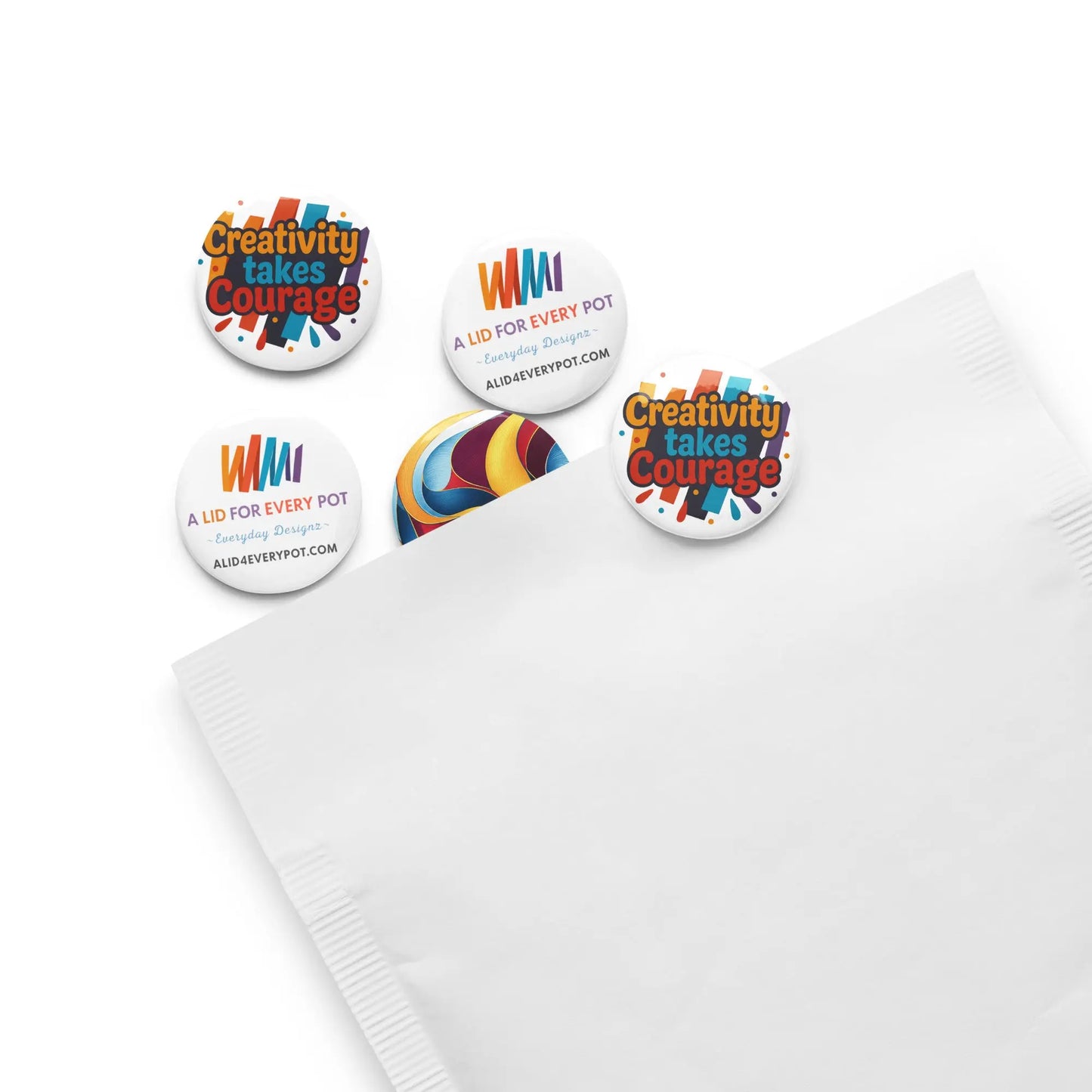 ✨ Branded Pin Designs – A Lid for Every Pot ~ Everyday Designz ~Set of 5 Pins - Premium 1.25" Pins A Lid for Every Pot ~ Everyday Designz ~