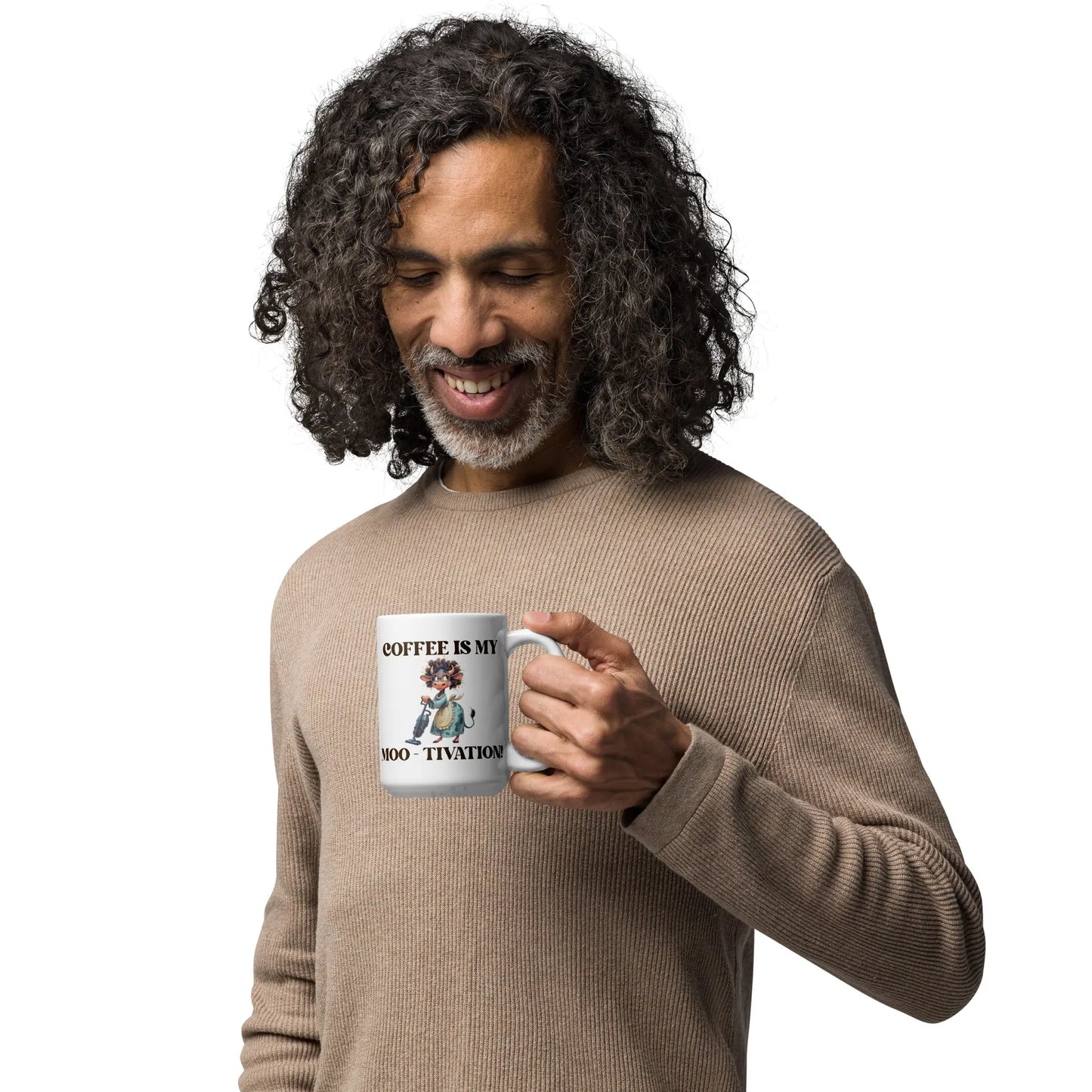 White glossy mug - Coffee is my Moo-tivation! A Lid for Every Pot ~ Everyday Designz ~