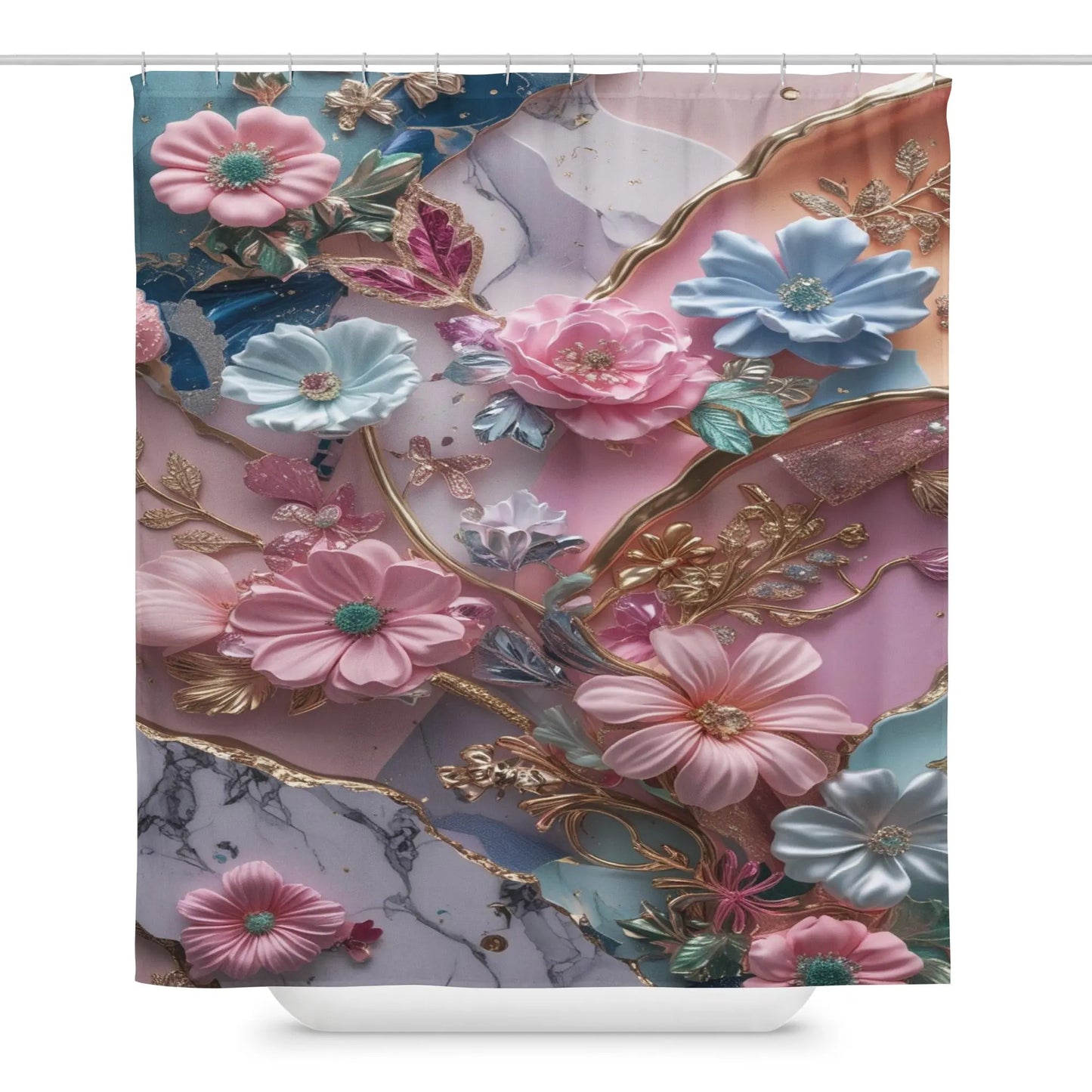 71"x74" Shower Curtain - Custom Made - Bold Flowers and Marble A Lid for Every Pot ~ Everyday Designz ~