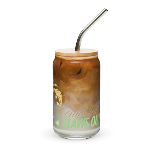Zodiac Cancer - Comfortably Claws Out - 16oz with and W/O Lid and Straw Can-Shaped Glass A Lid for Every Pot ~ Everyday Designz ~