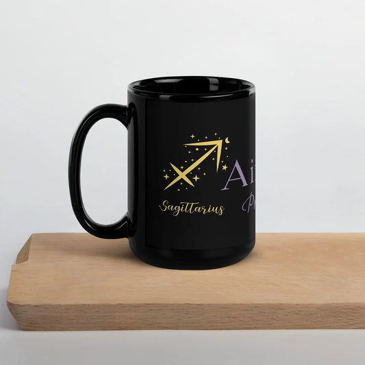 Zodiac Sagittarius - Aimless Precision - 11oz and 15ozBlack Glossy Mug A Lid for Every Pot ~ Everyday Designz ~