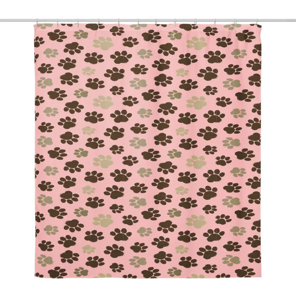 Durable Water Resistant Shower curtain Dog Paws pink background A Lid for Every Pot ~ Everyday Designz ~