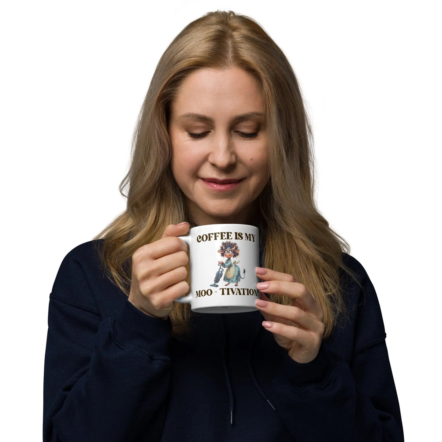 White glossy mug - Coffee is my Moo-tivation! A Lid for Every Pot ~ Everyday Designz ~