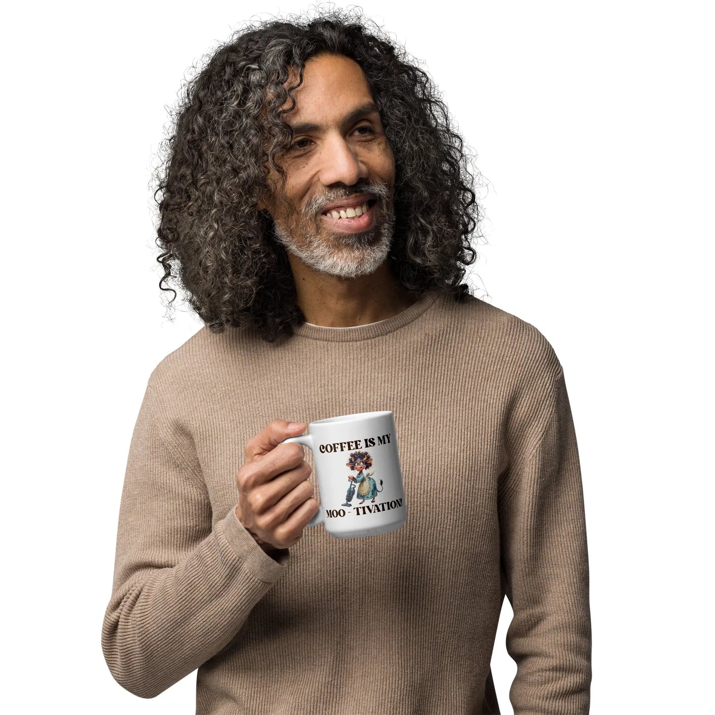 White glossy mug - Coffee is my Moo-tivation! A Lid for Every Pot ~ Everyday Designz ~