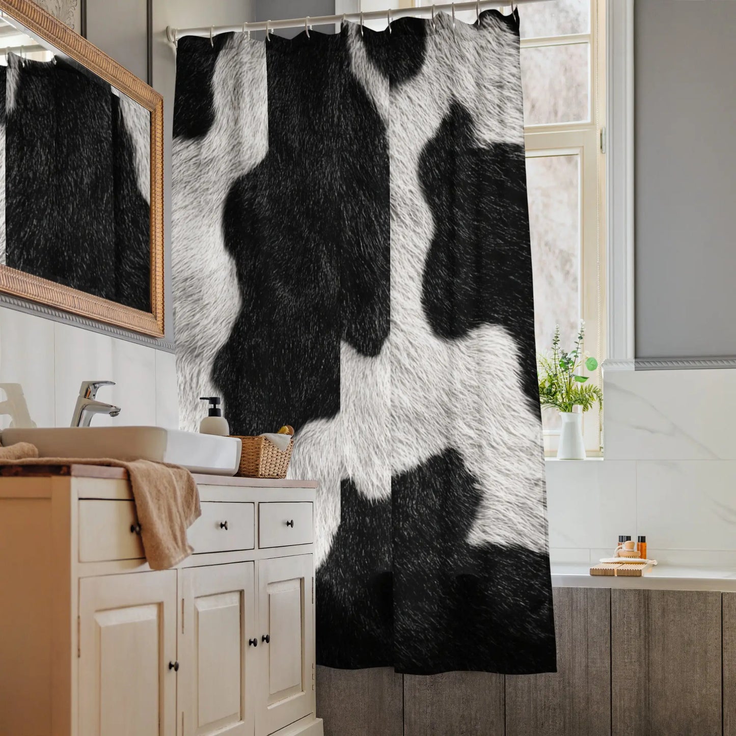 Durable, Water Resistant Shower curtain - Surreal Cow Print A Lid for Every Pot ~ Everyday Designz ~