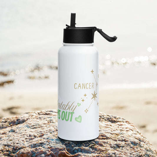 Zodiac Cancer - Comfortably Claws Out - 32oz Stainless steel water bottle with a straw lid | Unique Everyday Designz Home, Gifts & Apparel A Lid for Every Pot ~Everyday Designz~