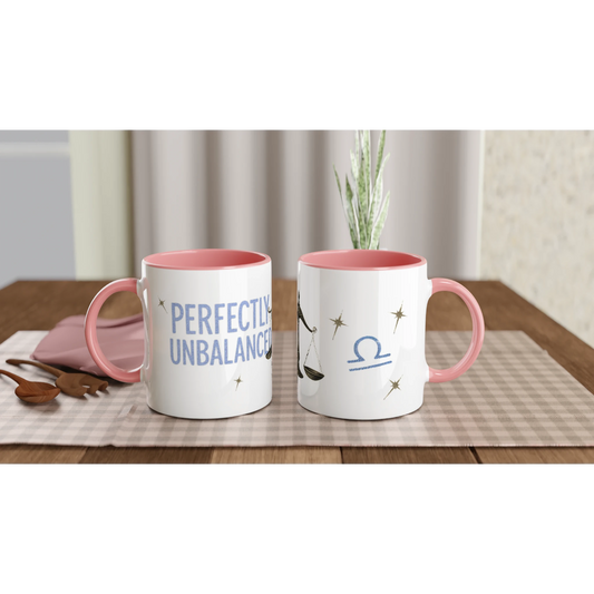 Zodiac Libra - Perfectly Unbalanced - Blue Lettering - White 11oz Ceramic Mug with Color Inside | Unique Everyday Designz Home, Gifts & Apparel A Lid for Every Pot ~Everyday Designz~