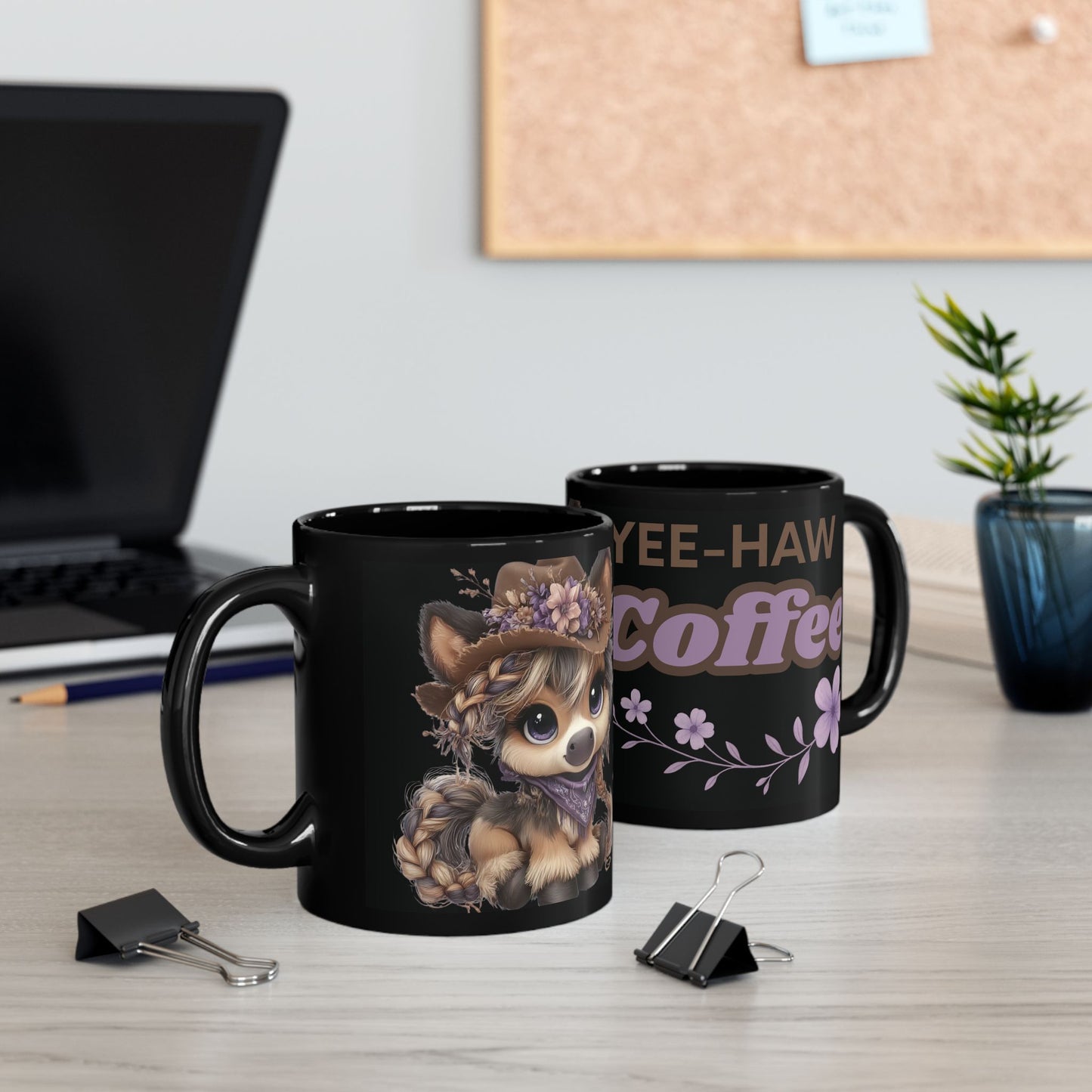 Cowgirl Pony Coffee Mug Yee Haw Coffee Black Glossy Cup 11oz and 15oz