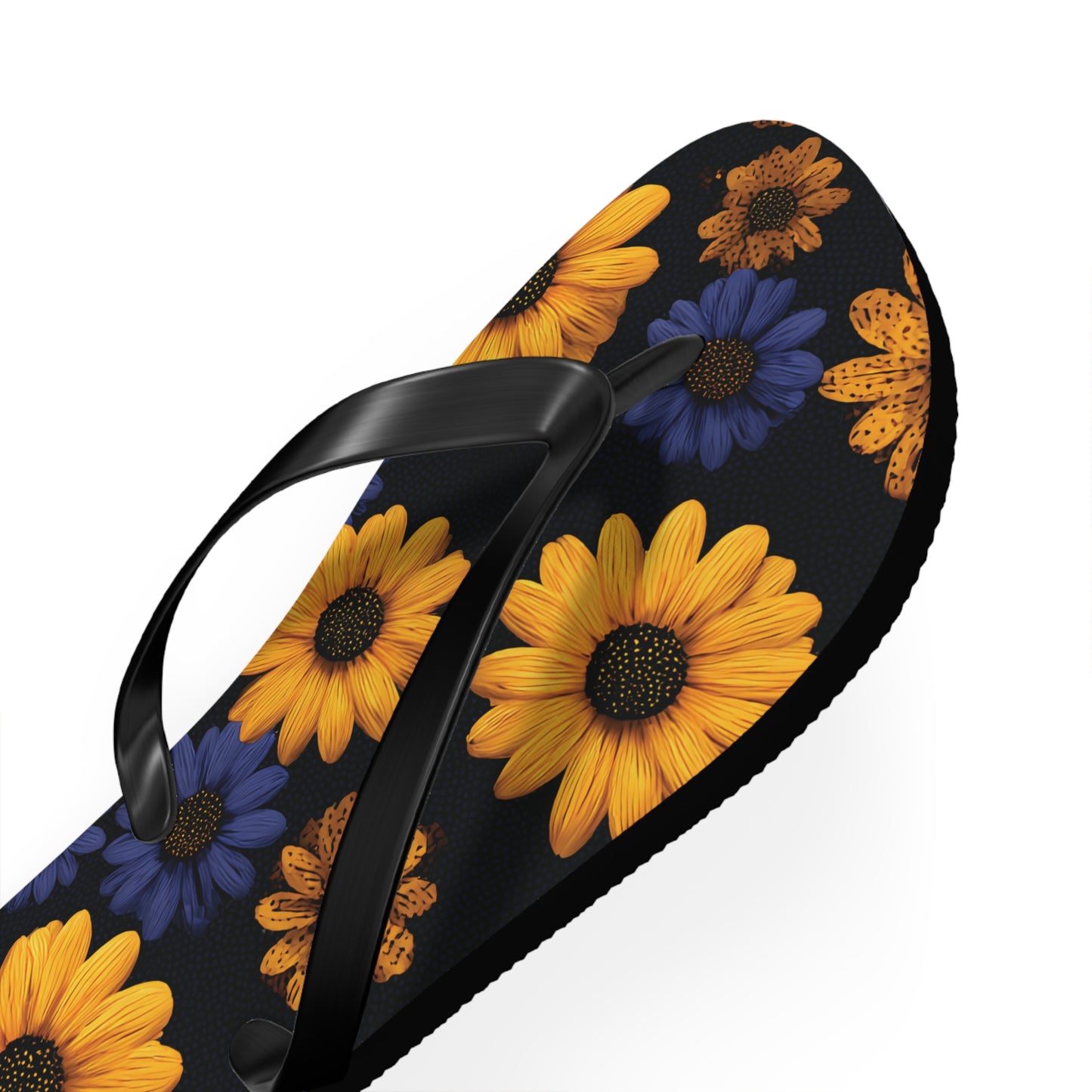 Flip Flops - Daisy Flower Seamless Pattern Retro 90s Vibe Yellow Navy Blue Black