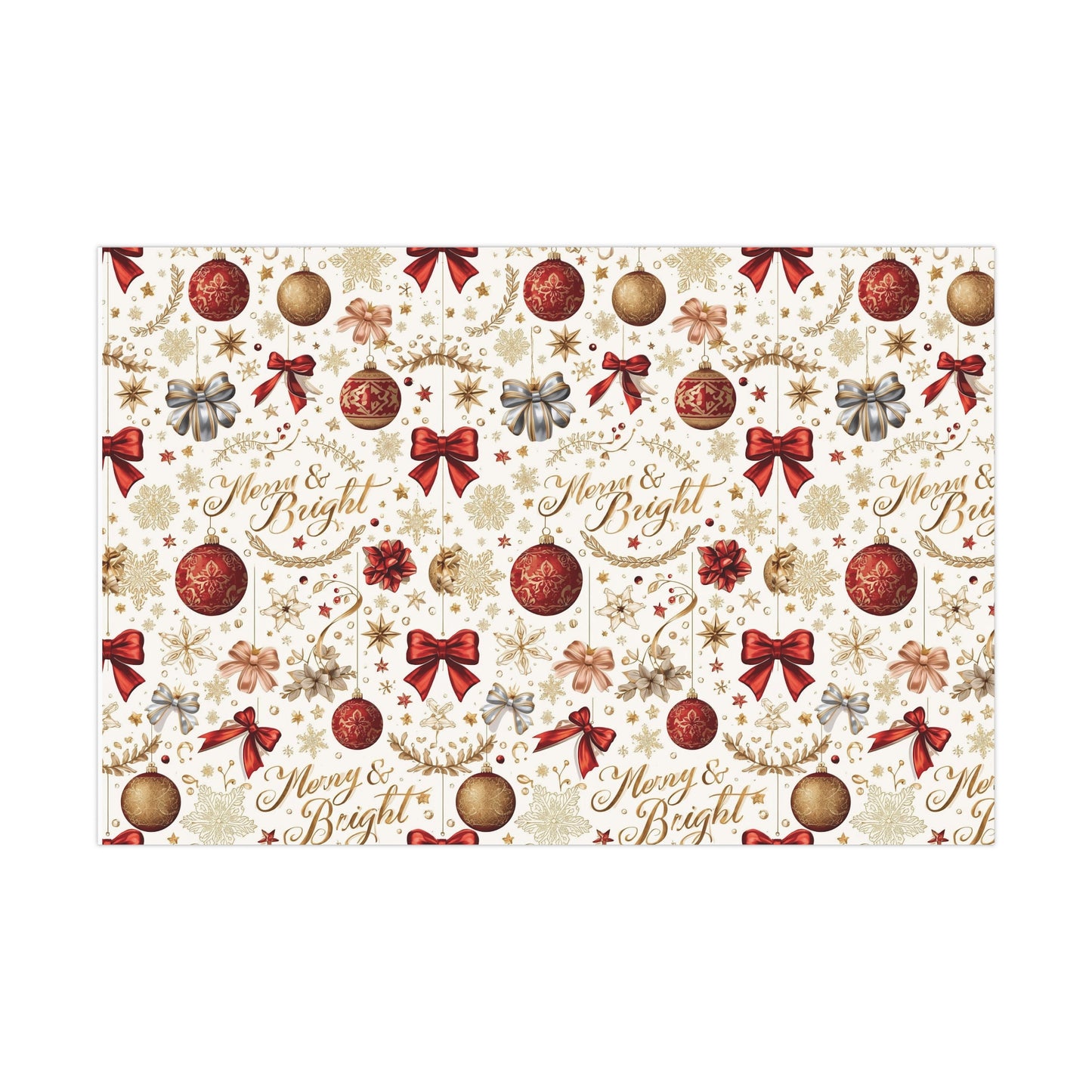 Merry & Bright Christmas Wrapping Paper – Elegant Red, Gold & Silver Ornament Gift Wrap