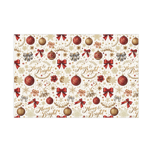 Merry & Bright Christmas Wrapping Paper – Elegant Red, Gold & Silver Ornament Gift Wrap