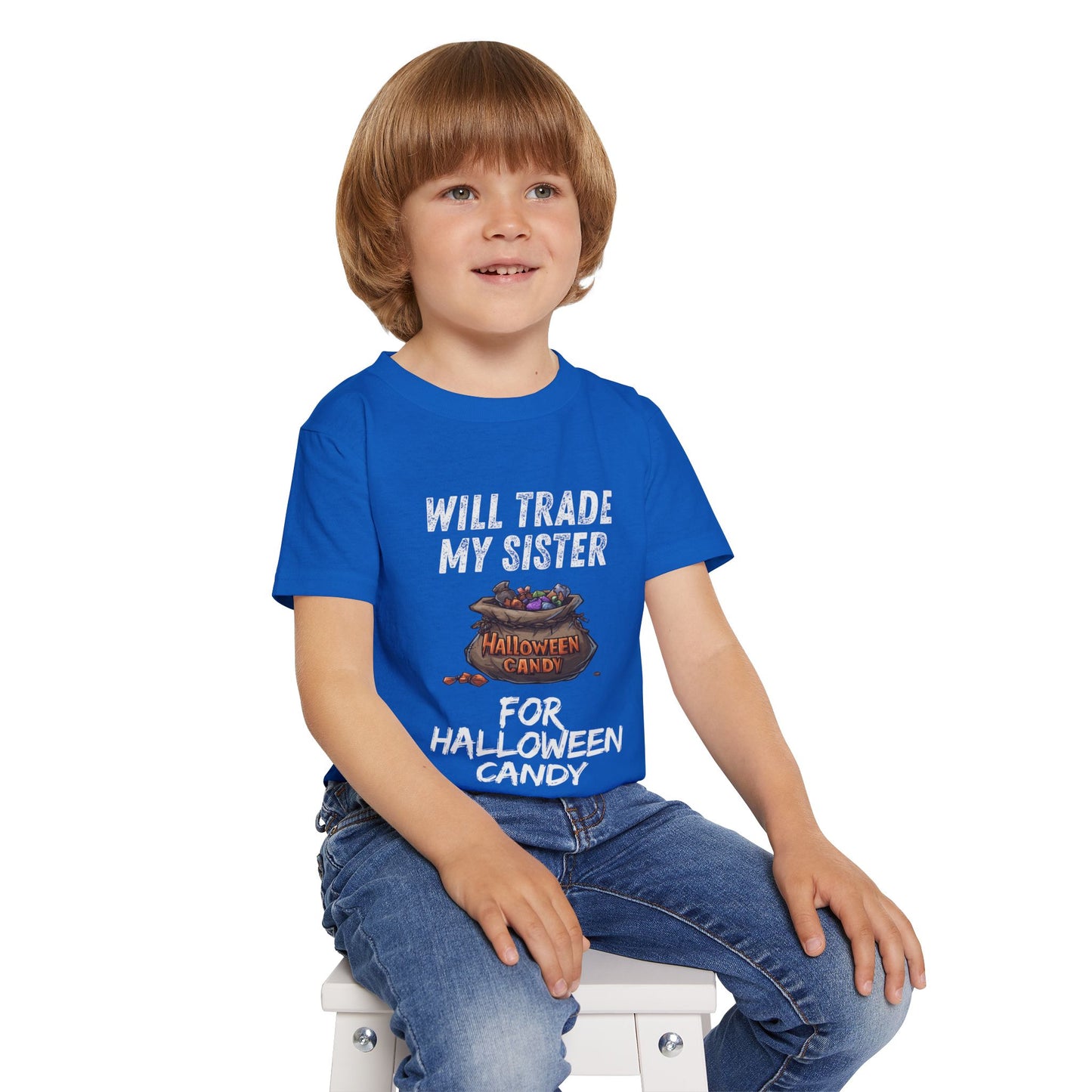 Funny Halloween Toddler T-Shirt, Funny Kid's Tee, Will Trade My Sister for Candy, Halloween Costume, Kids Party Apparel