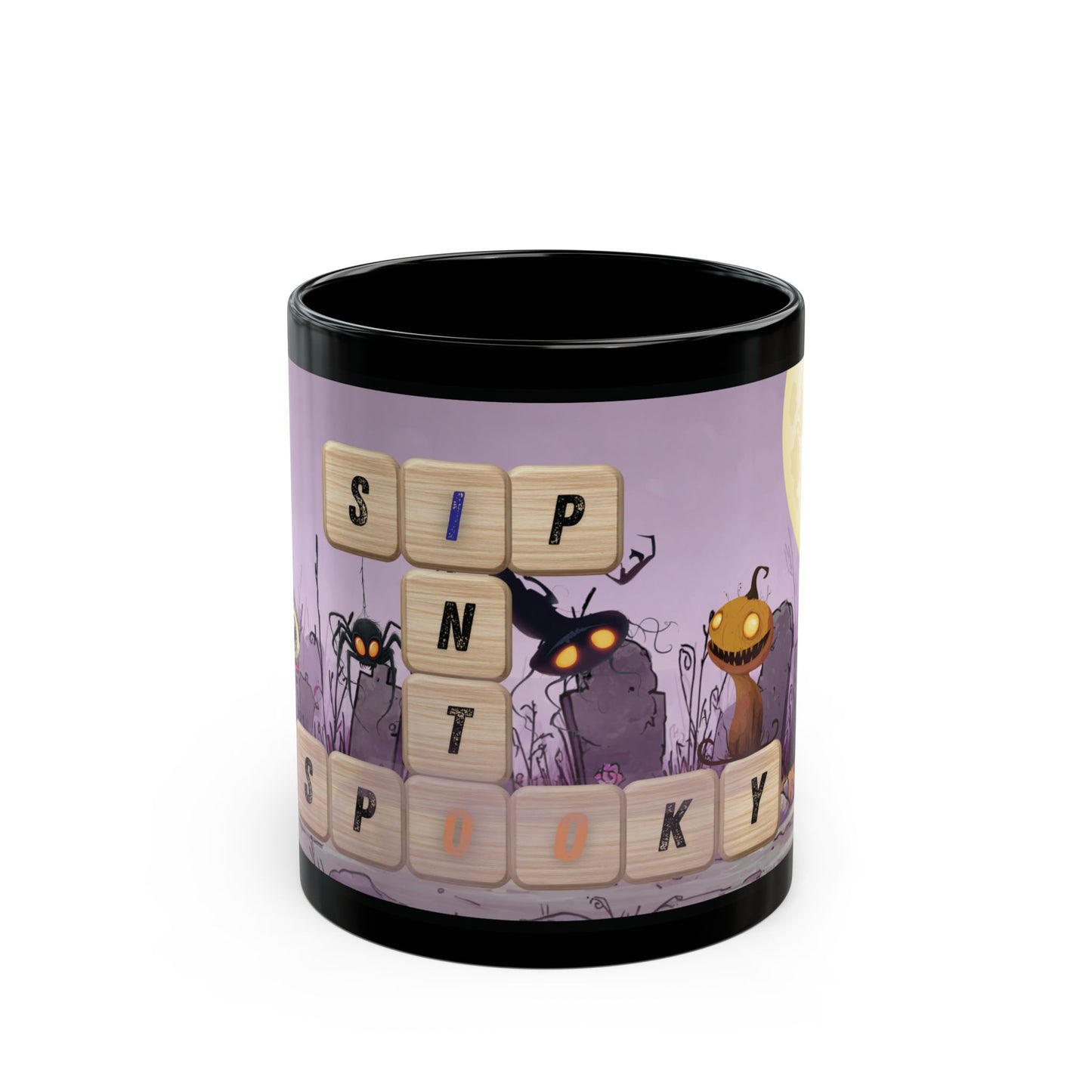 Sip Into Spooky Black Mug Halloween Coffee Cup Creepy Cute Ceramic Drinkware Gift for Fall Seasonal Tea Lovers 11oz 15oz