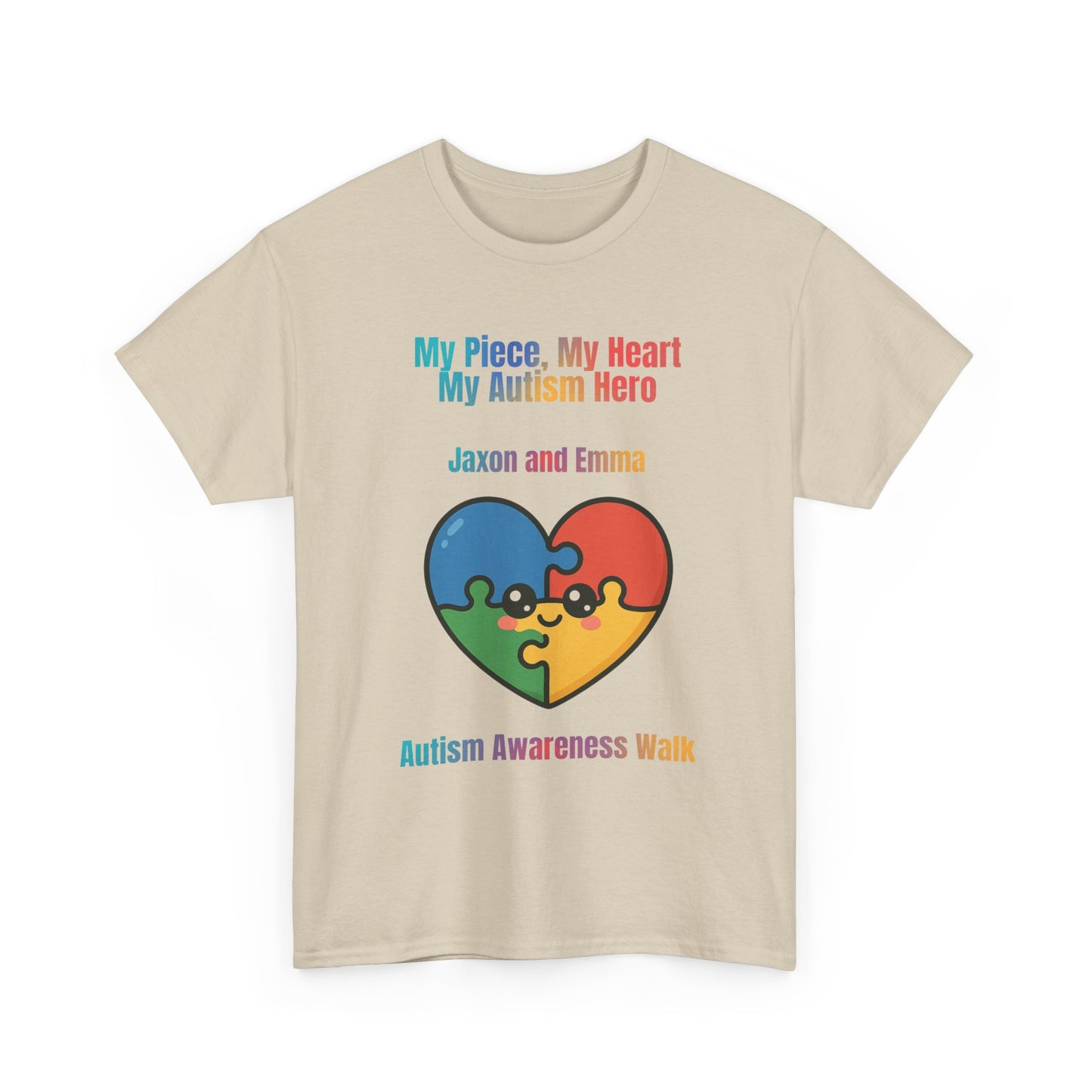 Customizable Autism Awareness Tee, My Piece My Heart Hero Shirt, Unisex Cotton Tee, Puzzle Heart Design, Inclusive Apparel