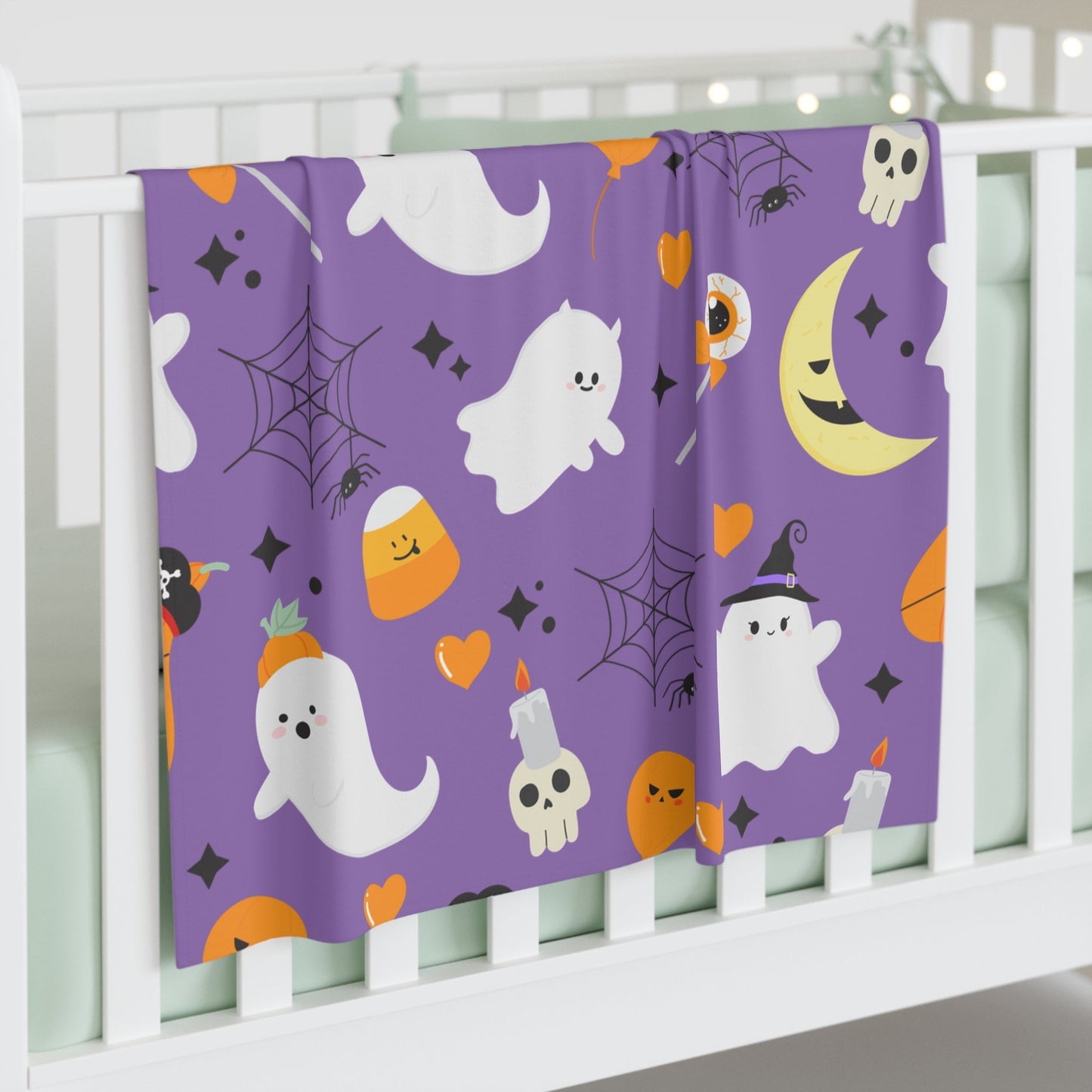Cute Halloween Baby Swaddle Blanket, Cozy Infant Blanket, Ghost & Pumpkin Nursery Decor, Perfect Baby Shower Gift, Seasonal Baby Wrap Printify