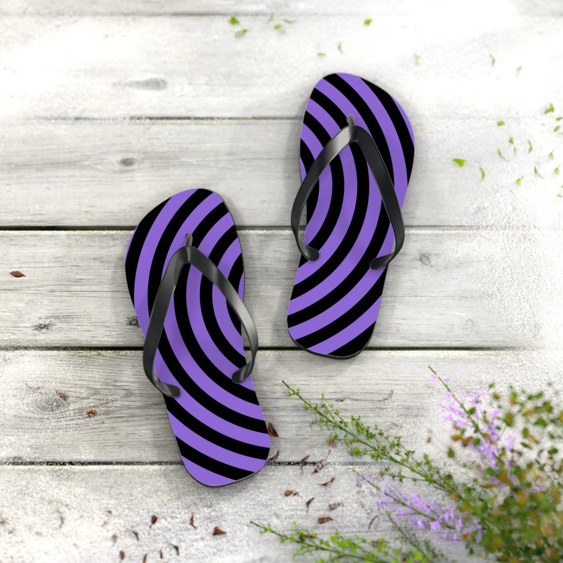 Spiral Flip Flops - Trendy Purple Design for Beach Days Printify