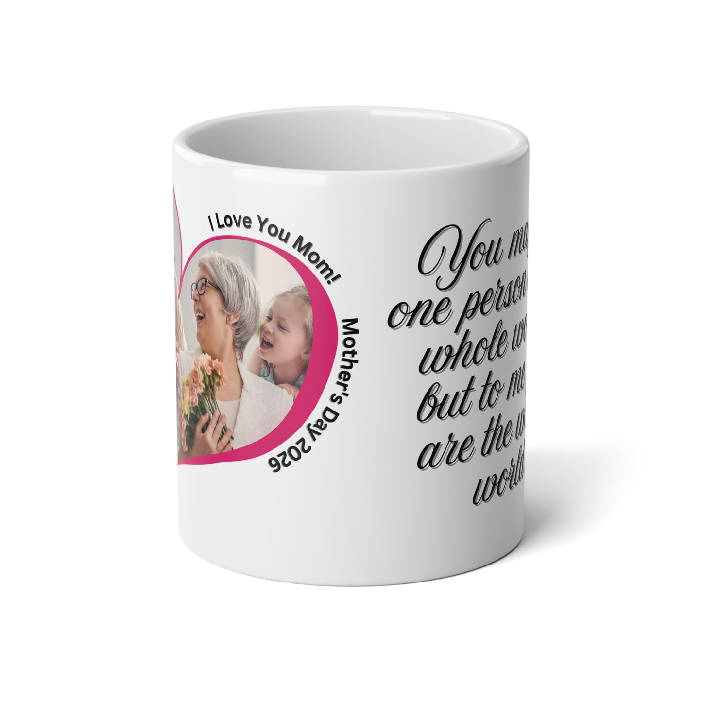 Personalized Mothers Day Jumbo Mug Custom Photo Heart Coffee Cup With Name and Date Keepsake Gift 20oz