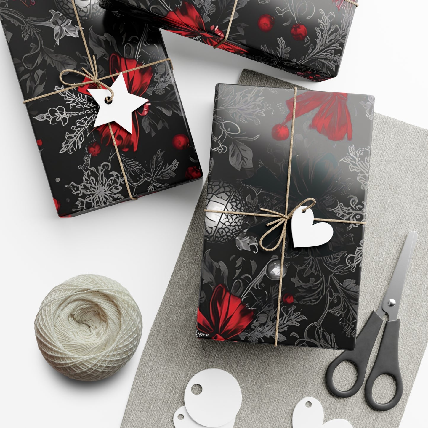 Elegant Victorian Gothic Christmas Wrapping Paper – Dark Holiday Gift Wrap with Red Bows & Snowflakes