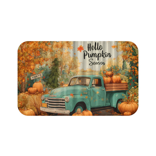 Bath Mat - Rustic Fall Farm Truck Hello Pumpkin Season Design Printify