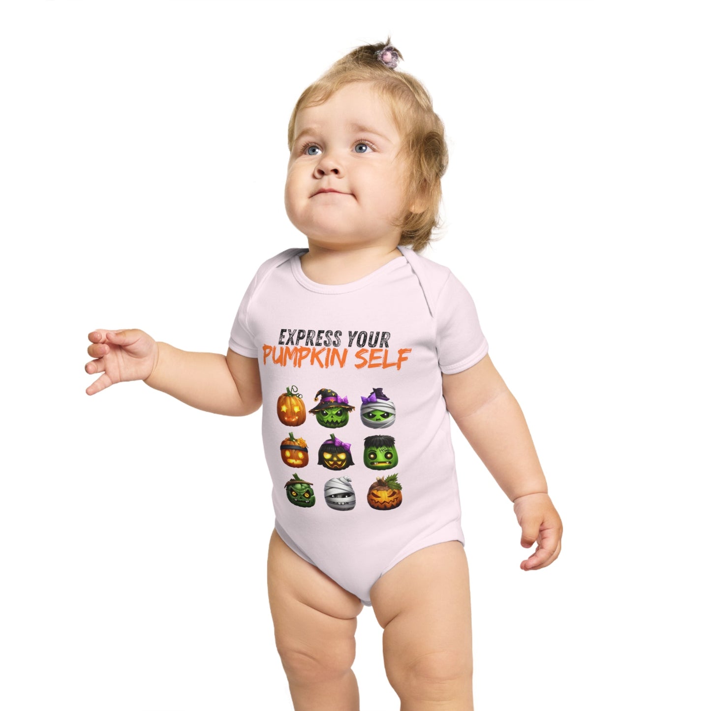Halloween Baby Bodysuit, Express Your Pumpkin Self, Cute Infant Outfit, Spooky Baby Clothes, Fall Baby Gift, Pumpkin Costume Printify