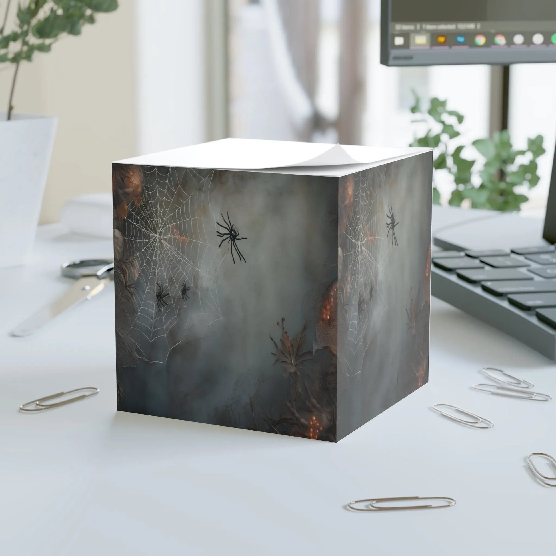 Spooky Spider Note Cube, Halloween Decor, Office Supplies, Unique Gifts, Home Office Accessories Printify