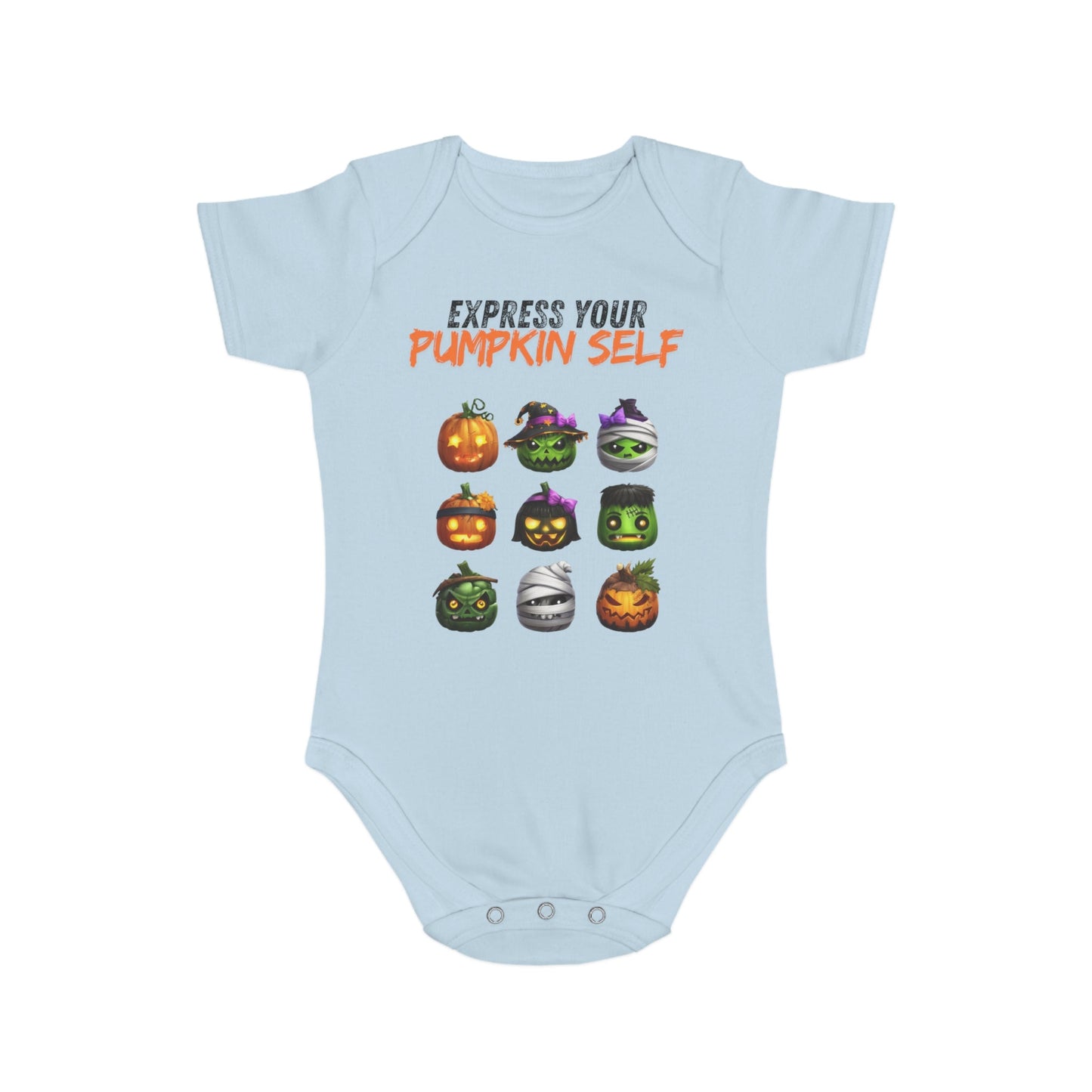 Halloween Baby Bodysuit, Express Your Pumpkin Self, Cute Infant Outfit, Spooky Baby Clothes, Fall Baby Gift, Pumpkin Costume - A Lid for Every Pot ~ Everyday Designz ~