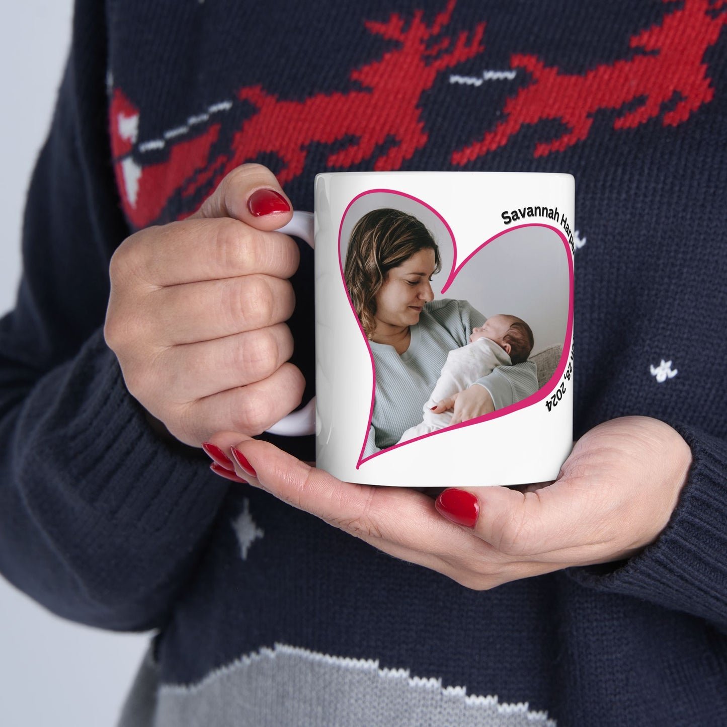 Personalized Baby Keepsake Mug Custom Newborn Photo Heart Coffee Cup With Name and Birth Date Gift 11oz 15oz