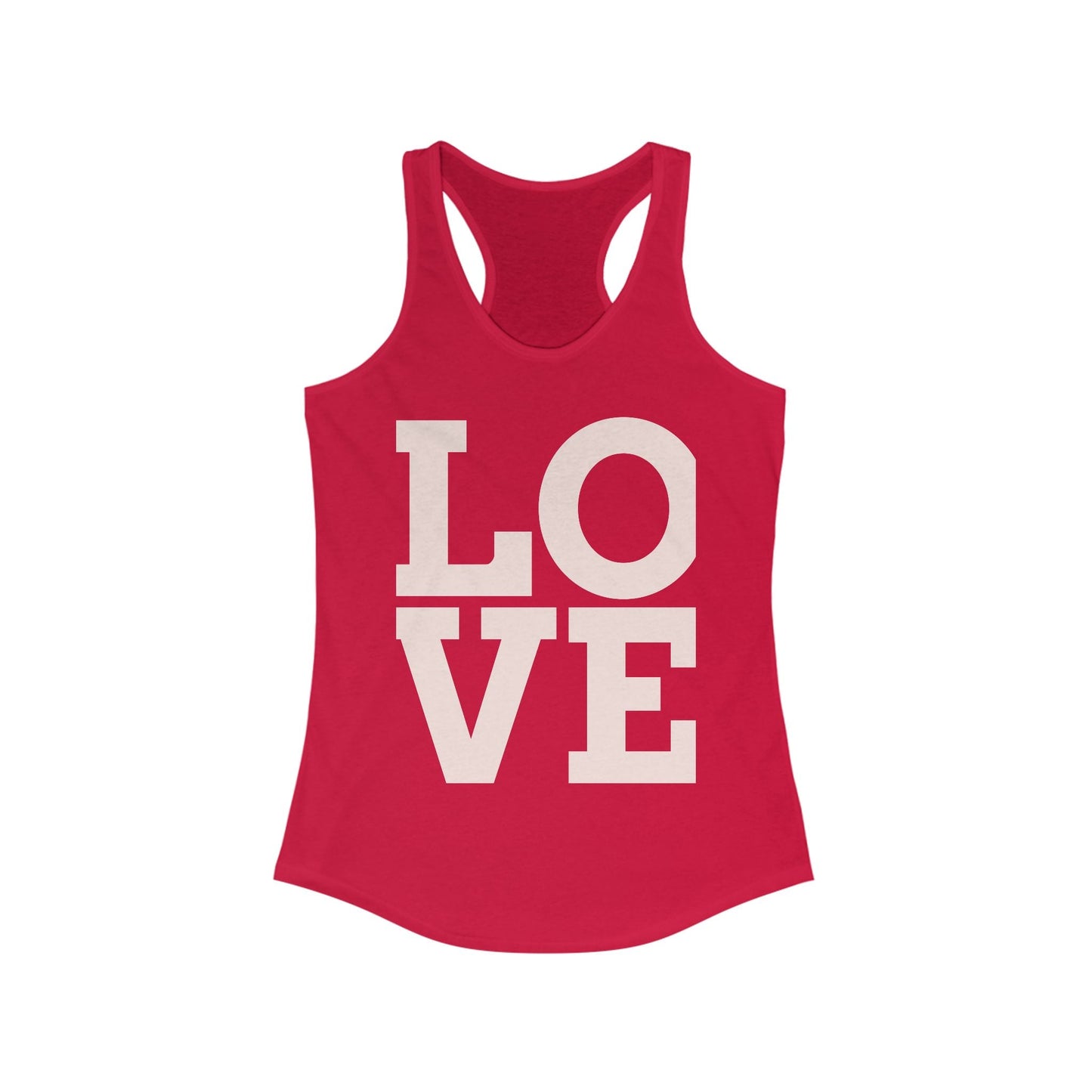 LOVE Graphic Racerback Tank Top, Summer Workout Tee, Valentine's Day Gift, Casual Women's Shirt, Motivational Exercise Top Printify