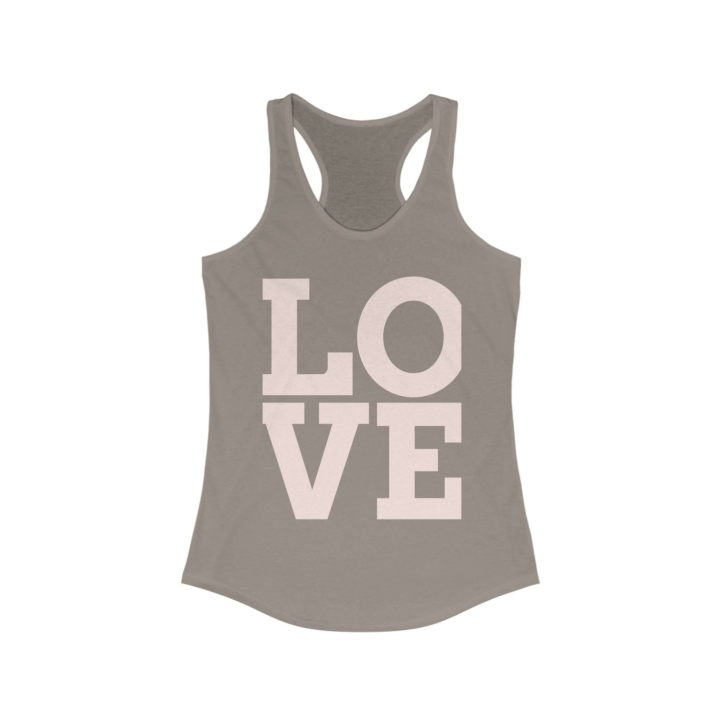 LOVE Graphic Racerback Tank Top, Summer Workout Tee, Valentine's Day Gift, Casual Women's Shirt, Motivational Exercise Top Printify