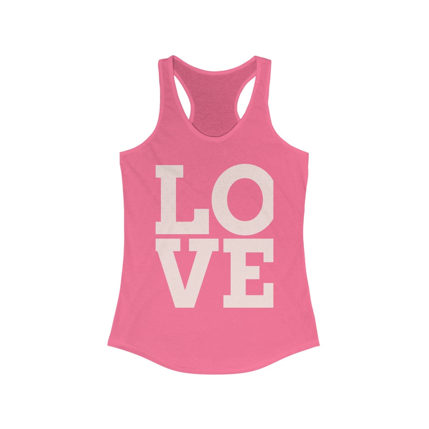 LOVE Graphic Racerback Tank Top, Summer Workout Tee, Valentine's Day Gift, Casual Women's Shirt, Motivational Exercise Top Printify