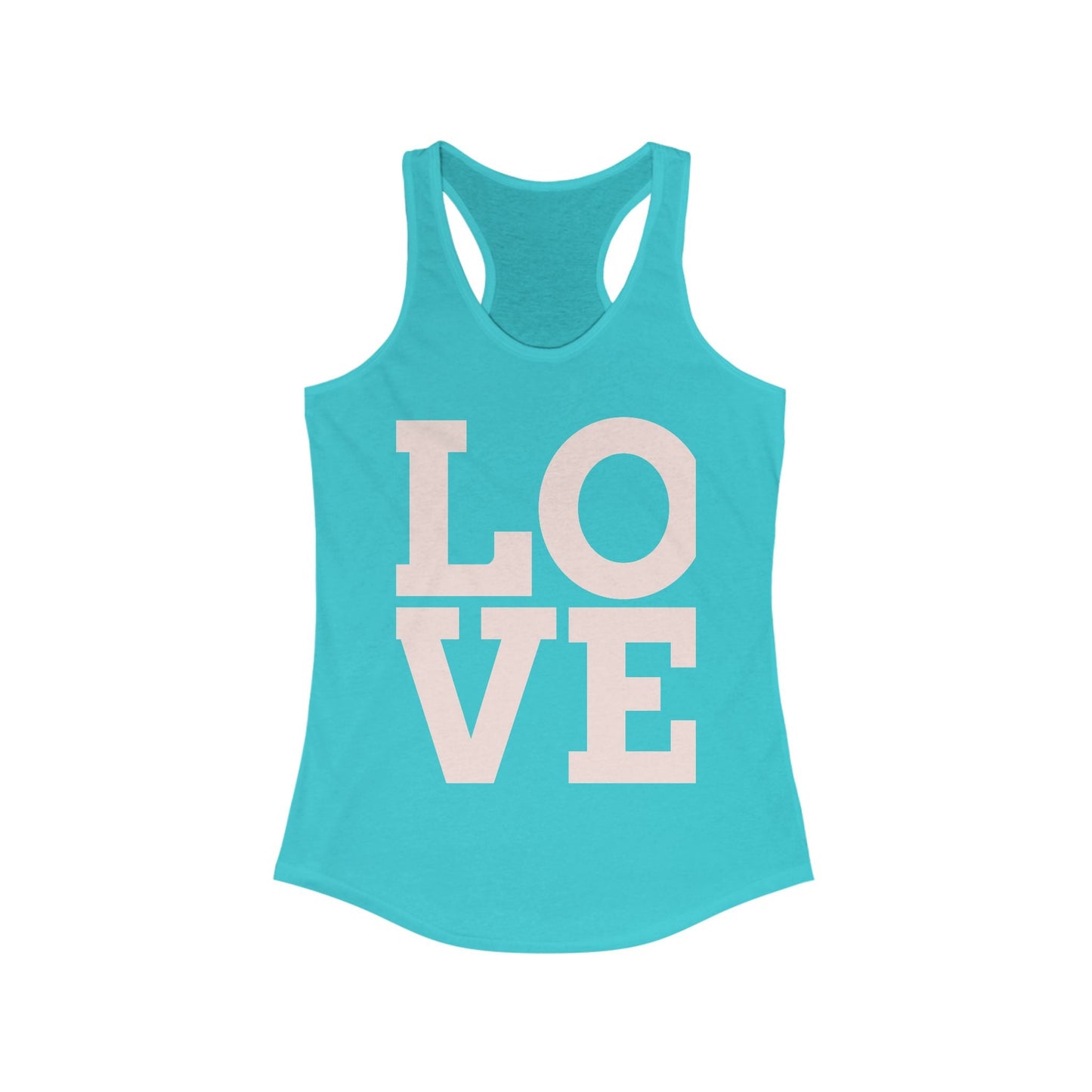 LOVE Graphic Racerback Tank Top, Summer Workout Tee, Valentine's Day Gift, Casual Women's Shirt, Motivational Exercise Top Printify