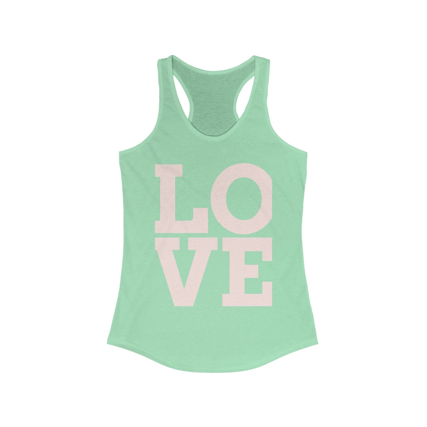 LOVE Graphic Racerback Tank Top, Summer Workout Tee, Valentine's Day Gift, Casual Women's Shirt, Motivational Exercise Top Printify