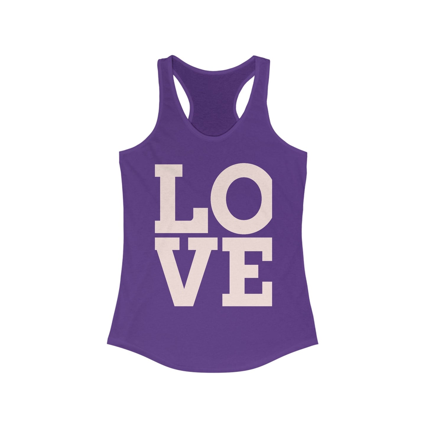 LOVE Graphic Racerback Tank Top, Summer Workout Tee, Valentine's Day Gift, Casual Women's Shirt, Motivational Exercise Top Printify