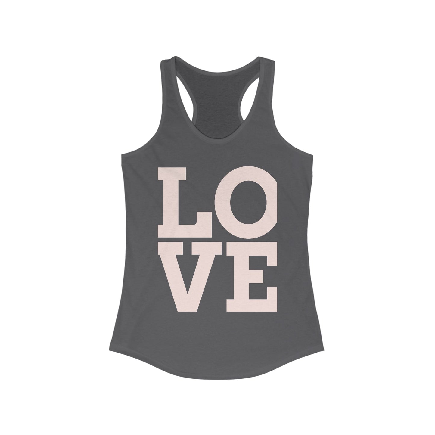 LOVE Graphic Racerback Tank Top, Summer Workout Tee, Valentine's Day Gift, Casual Women's Shirt, Motivational Exercise Top Printify