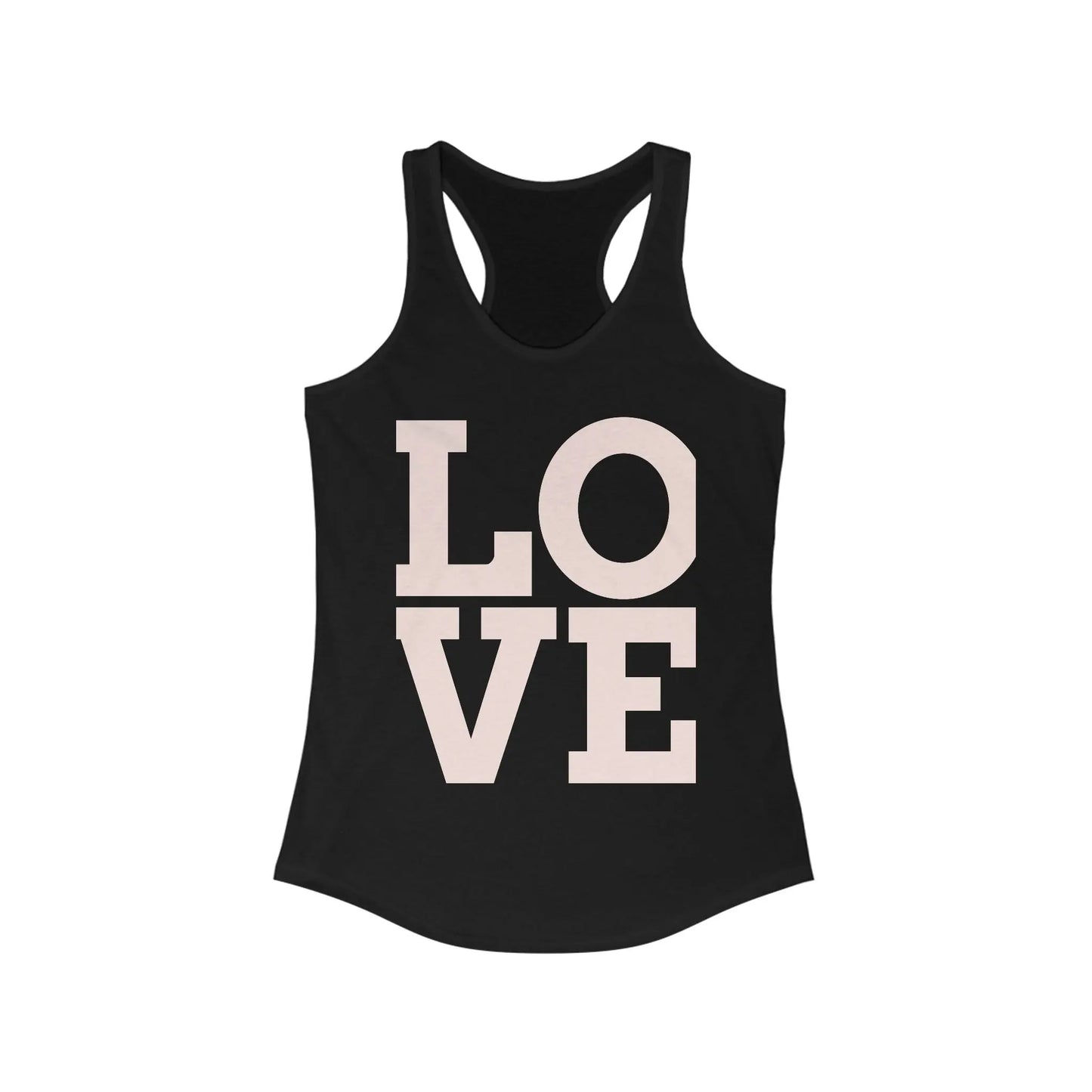LOVE Graphic Racerback Tank Top, Summer Workout Tee, Valentine's Day Gift, Casual Women's Shirt, Motivational Exercise Top Printify