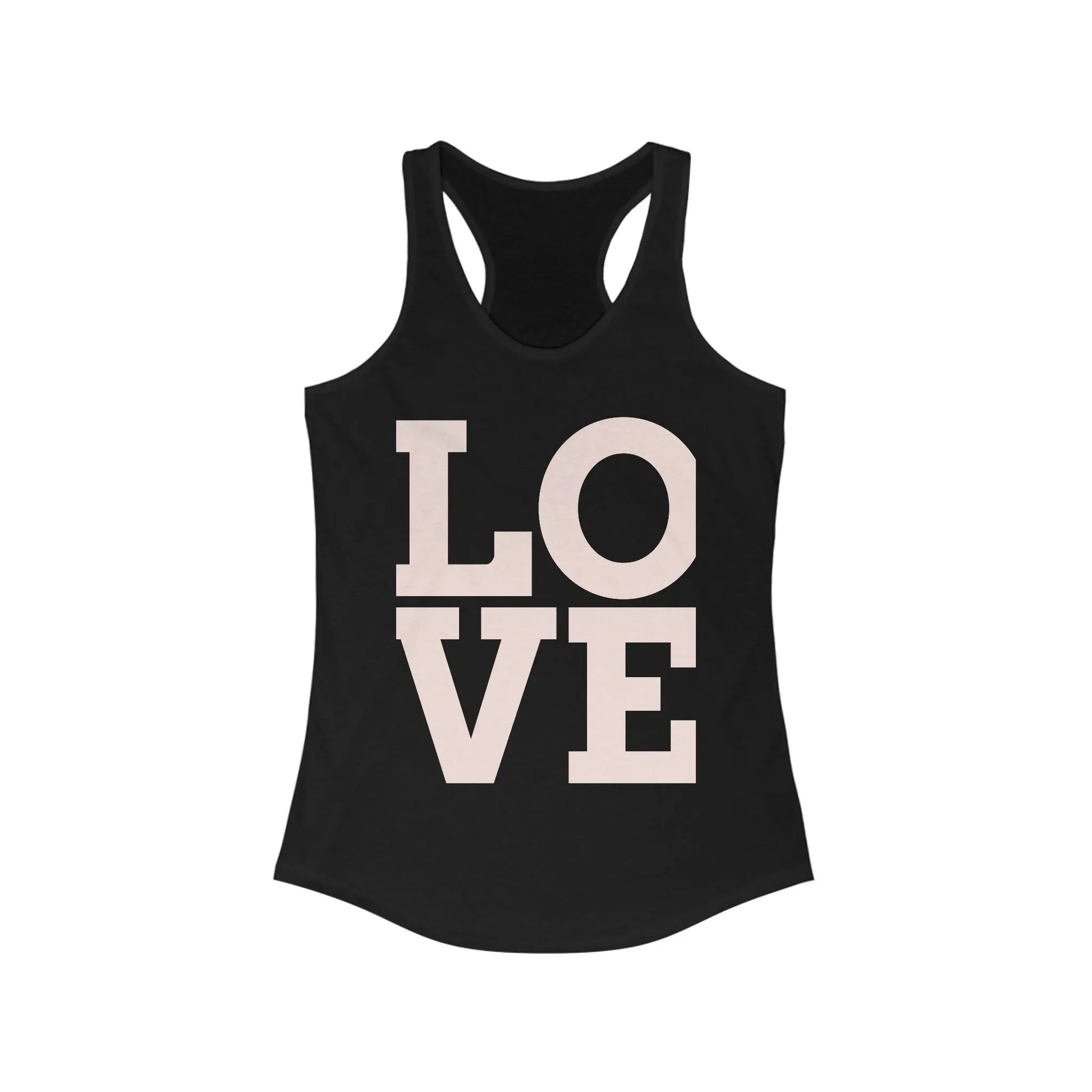 LOVE Graphic Racerback Tank Top, Summer Workout Tee, Valentine's Day Gift, Casual Women's Shirt, Motivational Exercise Top Printify