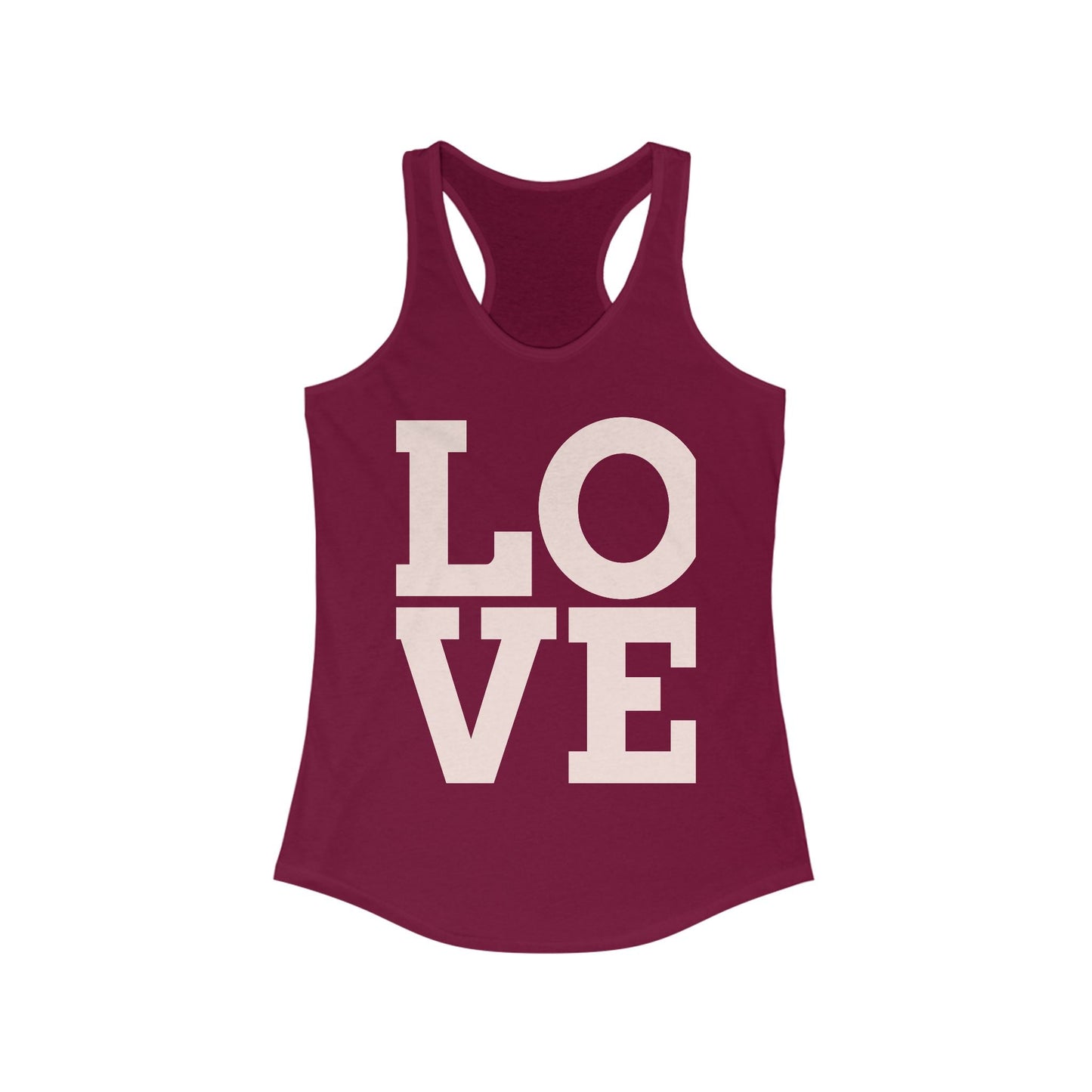 LOVE Graphic Racerback Tank Top, Summer Workout Tee, Valentine's Day Gift, Casual Women's Shirt, Motivational Exercise Top Printify