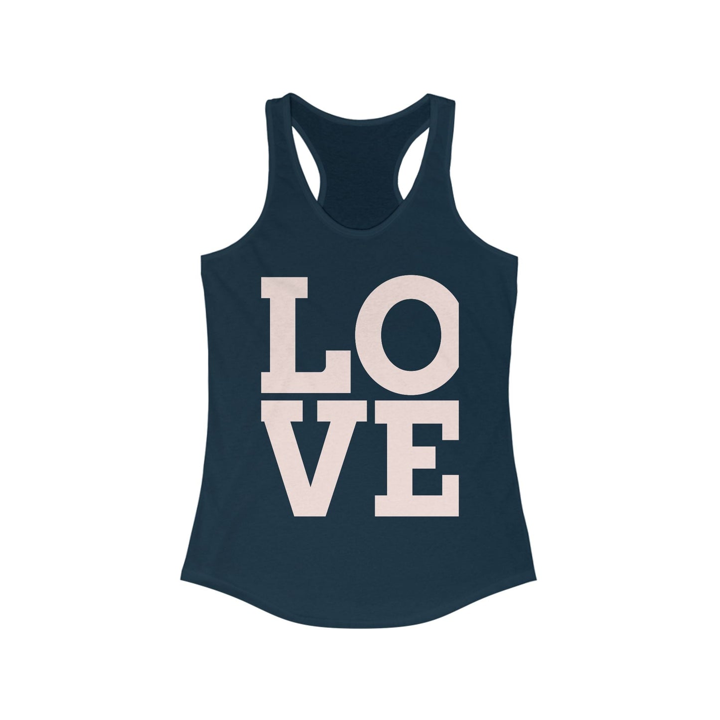 LOVE Graphic Racerback Tank Top, Summer Workout Tee, Valentine's Day Gift, Casual Women's Shirt, Motivational Exercise Top Printify